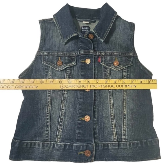 Levis Jean Jacket Denim Trucker Vest Small 90s Boho Indie Festival Cowgirl Y2K - Picture 14 of 16